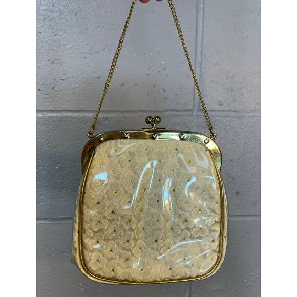 Vintage 1960s Floral Brocade Handbag Plastic Covered Kiss Lock Clasp Small Bag - Picture 7 of 10